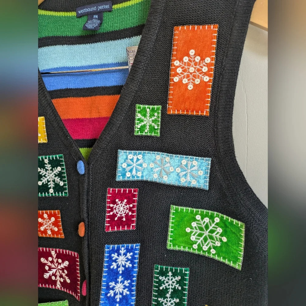 Westbound Patchwork Holiday Sweater Vest Size Pet… - image 2